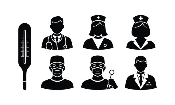 Icons representing various healthcare professionals and medical tools