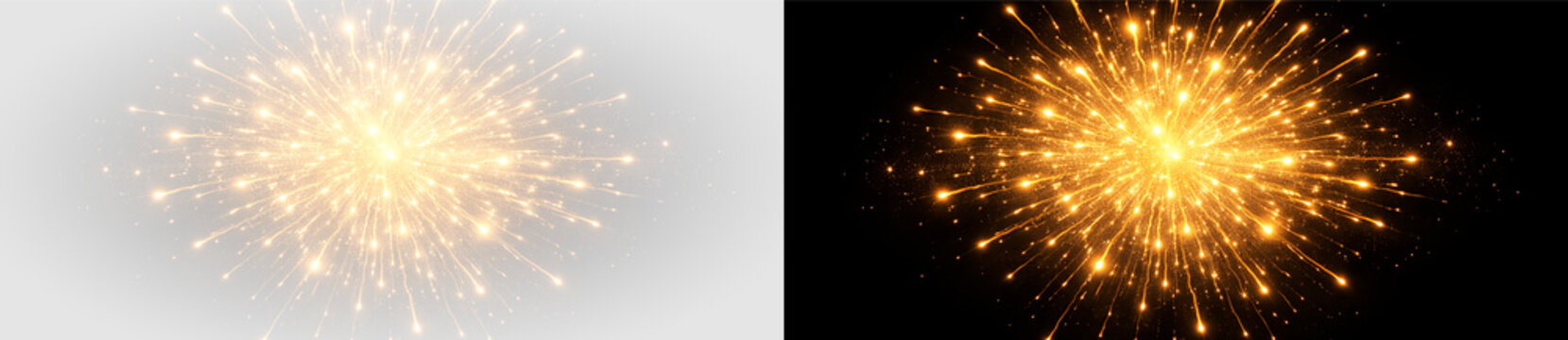 Radiant golden starburst glow sparkle light rays explosion effect png overlay element, on transparent background