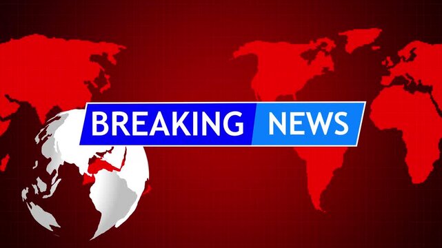 Immersive digital news alert graphic showcasing a world map, highlighting breaking international news, urgent announcements, and fast-paced information dissemination worldwide.