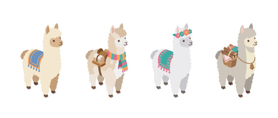 Fototapeta premium alpaca flat color isometric vector