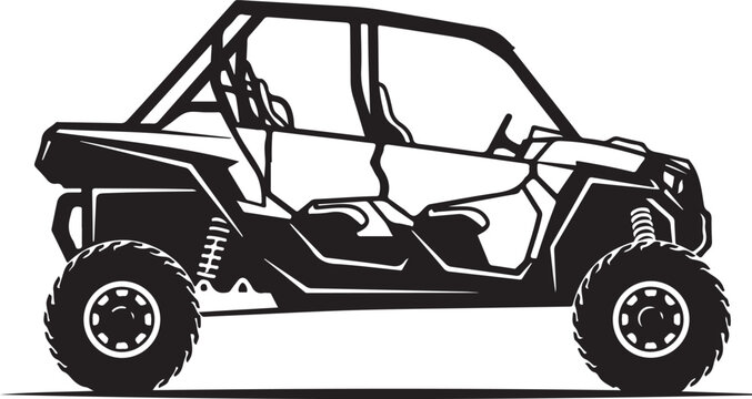 Side by side UTV, off-road vehicle, vector illustration, black and white