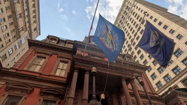 Footage of office buildings and skyscrapers in Philadelphia Pennsylvania USA
