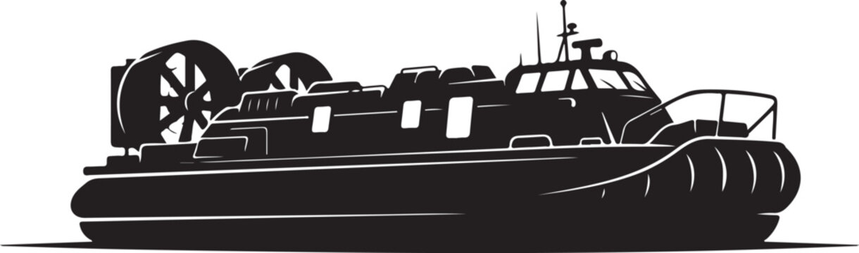 Hovercraft, Air Cushion Vehicle, Black Vector Illustration, Transportation Icon