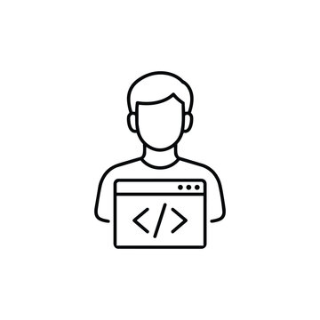Black and white vector software developer profession icon software developer with coding window avatar