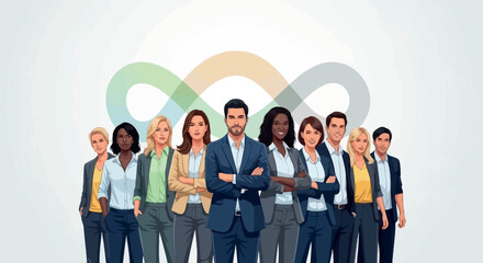Fototapeta premium Diverse business team, corporate group, people icons, professional crowd, teamwork illustration
