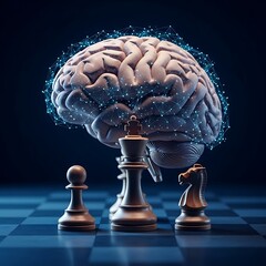 Fototapeta premium Futuristic Human Brain and Chess Pieces Strategy Artificial Intelligence Concept