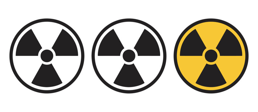 Radiation warning trefoil symbol set of three icons, nuclear hazard and radioactive danger signs, isolated vector illustration collection