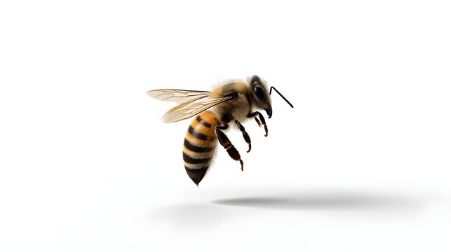 Realistic Macro Illustration of a Single Honey Bee Isolated on Pure White Background