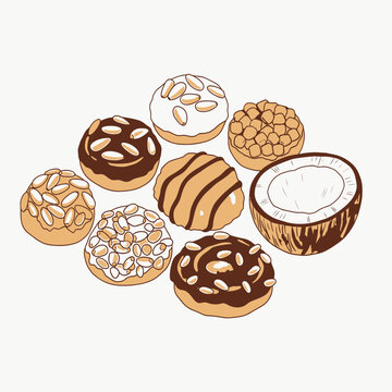 Assorted Panellets Traditional Catalan Desserts with Coconut Vector