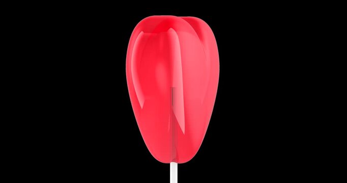 Heart shaped lollipop, rotation animation seamlessly loopable. 3D rendering isolated on transparent background