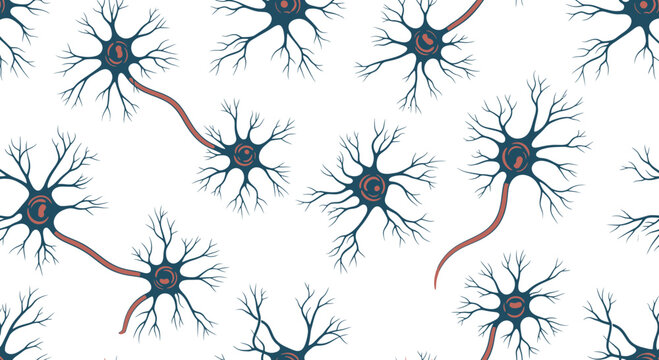 Seamless pattern of human neurons and brain cells illustration