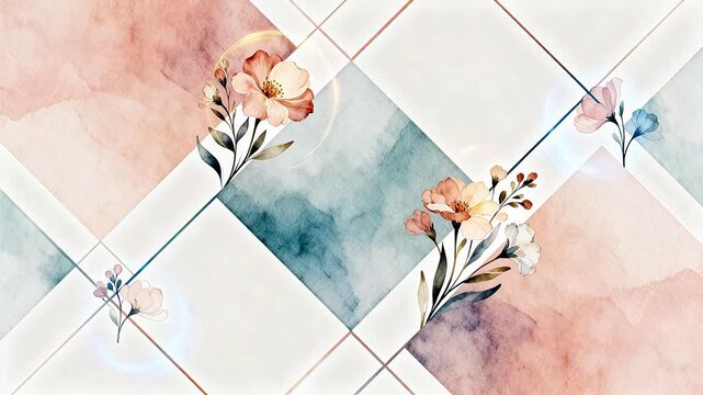 Watercolor floral pattern on geometric background