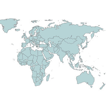 World Map Vector Illustration with Detailed Country Borders