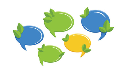 Naklejka premium Collection of colorful speech bubbles with green leaves symbolizing communication and nature