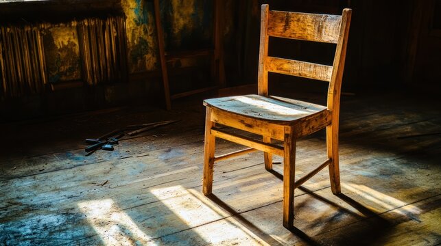 Wooden chair vintage empty room sunlit