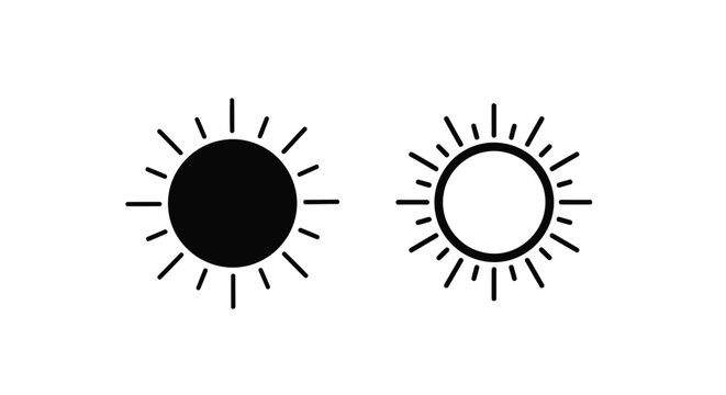 Two stylized sun icons one filled one outlined with radiating lines