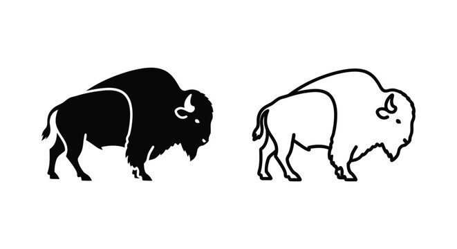 American Bison Icon Designs - Stylish Black and White Vector Art Vector