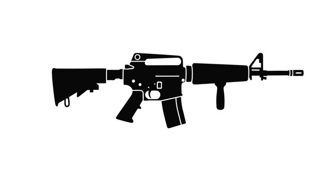 Black silhouette of an ar 15 style assault rifle against a white background