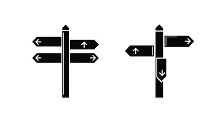 Black signpost icons depicting directional arrows left right up and down © MSTSALINA