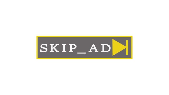 Digital marketing motion graphics. Skip ad button minimalist design. Skip ad button animation. Yellow grey minimalist design element.