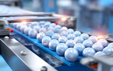 Naklejka premium Polished Metal Spheres Transporting on Automated System