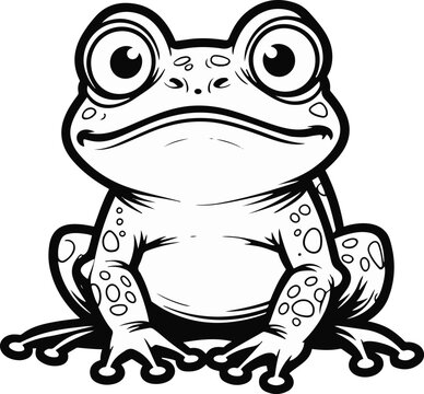 Ugly Cute Frog Funny Black and White Line Art Vector Sticker
