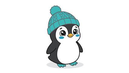 Obraz premium Cute Baby Penguin with Beanie Vector Illustration on PNG background, baby penguin, cute penguin, penguin vector, cartoon penguin, cute animal, penguin illustration, baby animal, kawaii penguin, 