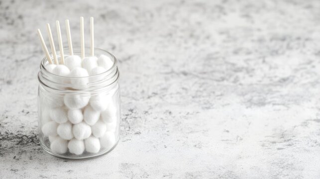 Cotton balls and swabs in a glass jar