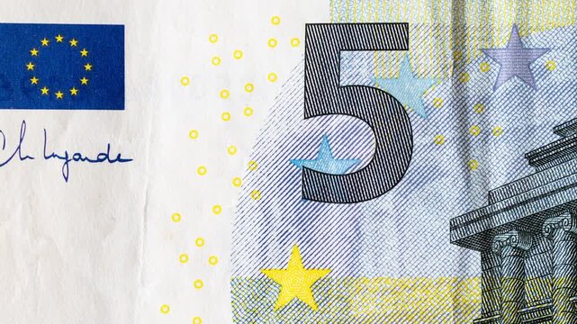 Value numeral of different Euro banknotes in a close-up. Numbers printed on the notes. Cash money of the European monetary union. Abstract background video loop.