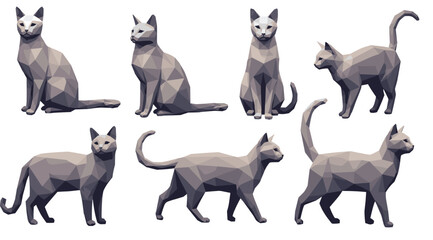 Low poly cat set geometric feline vector illustration polygon animal collection modern abstract design elements © MstLaky