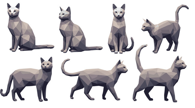 Low poly cat set geometric feline vector illustration polygon animal collection modern abstract design elements