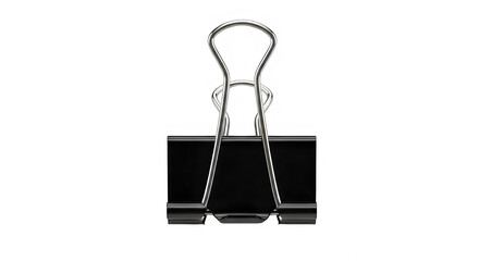 Obraz premium Black binder clip with metallic spring on transparent background