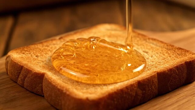 Close-up of toast with honey dripping on top, a delicious, breakfast-themed image