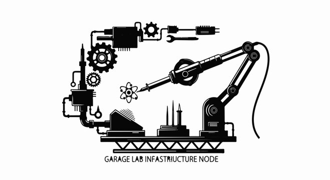 Advanced robotic arm assembling molecular structure in futuristic laboratory setting