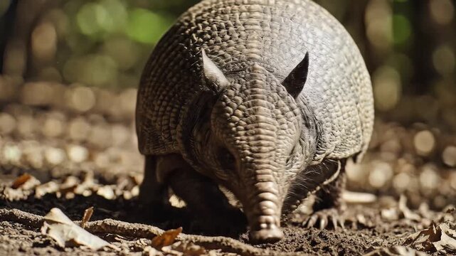 Armadillo Foraging in Natural Habitat Close-Up View of the Animal.