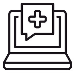 Telemedicine and online healthcare vector icon illustration featuring a laptop with a medical cross inside a speech bubble, representing digital medical consultation and remote health services. © MdYesin