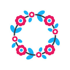 Compact geometric floral wreath icon with intricate petals and leaves, vector illustration © Hanif