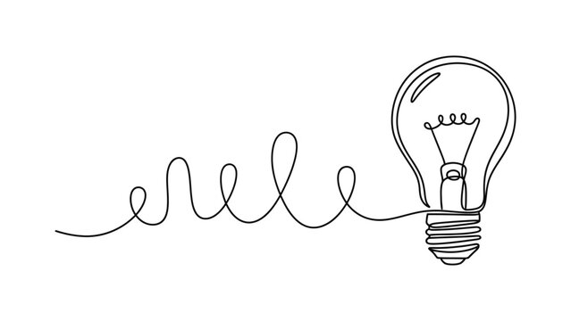 Continuous line drawing of a light bulb.
