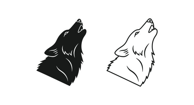 Wolf Howling Icon Designs: Black & White Vector Illustrations Vector