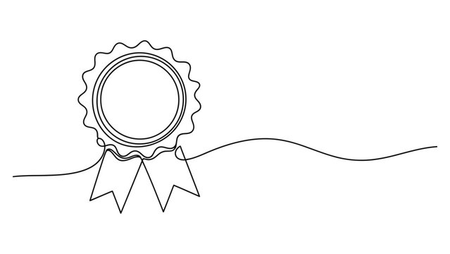 A simple line drawing of a rosette award ribbon.
