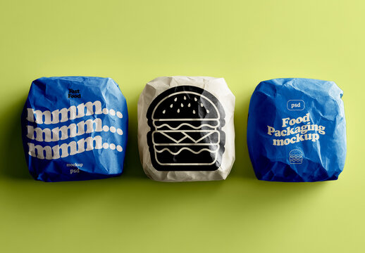 Fast Food Burger Wrappers Packaging Set Mockup