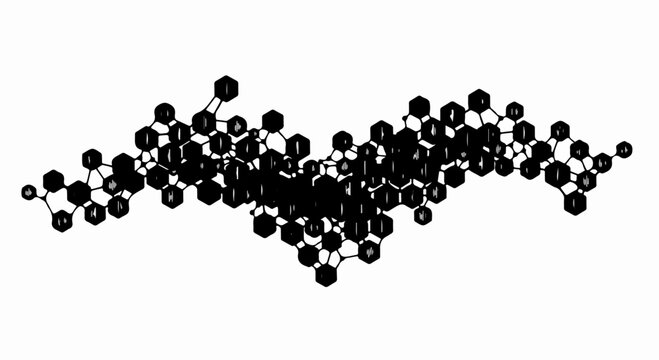 Abstract interconnected network of dark hexagonal nodes on a white background