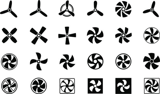 Variety of fan blades and fan units in different styles and configurations.