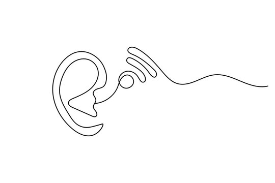 Continuous one line drawing human ear with wifi signal symbol