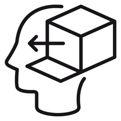 Creative Thinking Outside the Box Vector Icon Illustration Featuring a Human Head Profile with an Open Cube and Arrow Symbolizing Innovation, Idea Generation, and Mental Processing Concepts. © MD