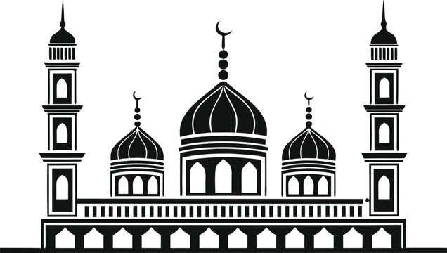 Minimalist islamic mosque architectural pattern in black and white