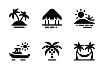 Tropical island and beach vacation icons with tropical vacation collection