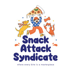 Fototapeta premium Snack Attack Syndicate – Energetic Cartoon Typography with Food Frenzy Illustration
