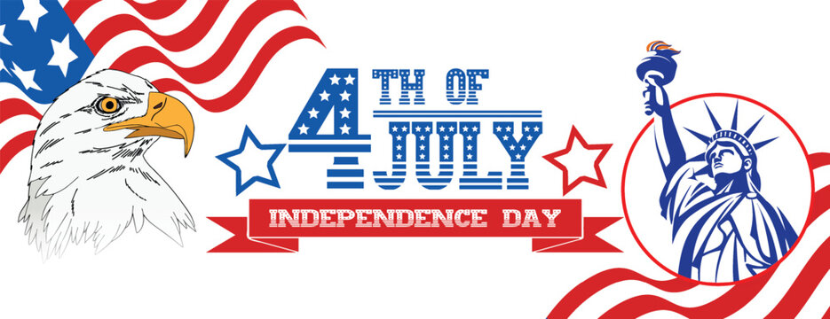 4th of July Independence Day celebration invitation banner template with American eagle and statue of liberty graphic design with patriotic USA theme perfect for social media cover, header design