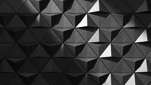 Abstract black geometric 3D pyramid wall texture with dramatic lighting